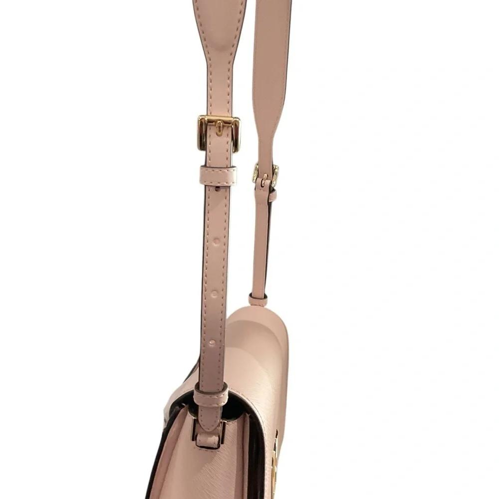 Michael Kors Powder Blush Medium Flap Messenger Leather Bag with Gold Logo
